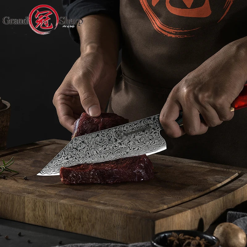 Chef Knife Japanese Damascus 10CR15COM Stainless Steel Fish Meat Vegetables Kitchen Cooking Tool Professional Butcher Knives Red