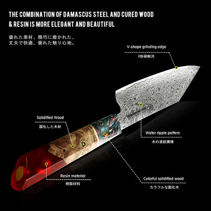 Chef Knife Japanese Damascus 10CR15COM Stainless Steel Fish Meat Vegetables Kitchen Cooking Tool Professional Butcher Knives Red