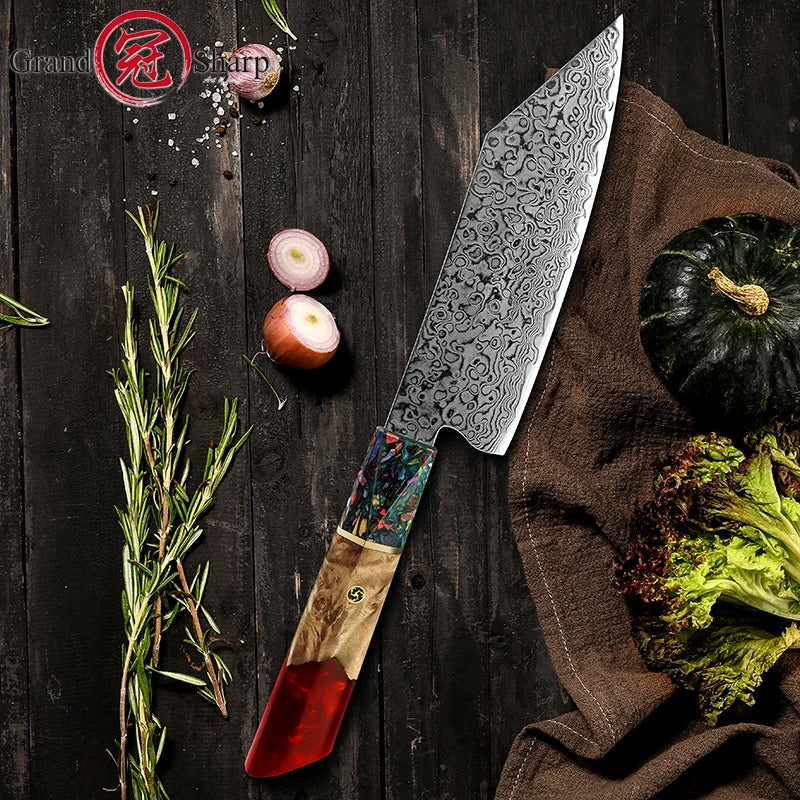 Chef Knife Japanese Damascus 10CR15COM Stainless Steel Fish Meat Vegetables Kitchen Cooking Tool Professional Butcher Knives Red