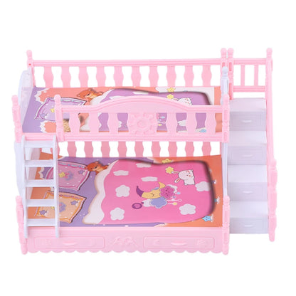 Doll Children Play House For Barbie Doll Accessories Simulation European Furniture Princess Double Bed With Stairs Toys