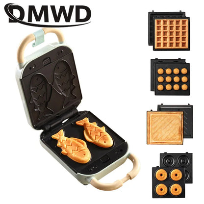 DMWD Multi-Function Breakfast Maker Electric Sandwich Machine  Waffle Donuts  Octopus Balls Taiyaki Light Food Machine 5 Plates