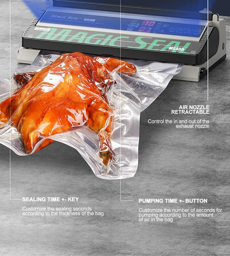 MAGIC SEAL MS400 Food Vacuum Sealer Machine Best Vacuum Sealer Packaging Machine Plastic Bag Sealer Common To All Bags