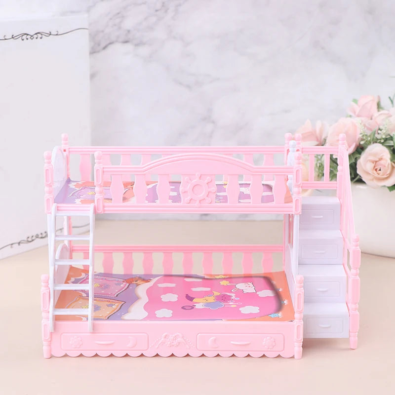 Doll Children Play House For Barbie Doll Accessories Simulation European Furniture Princess Double Bed With Stairs Toys