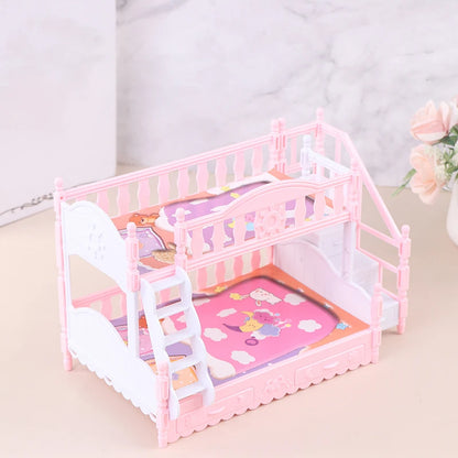 Doll Children Play House For Barbie Doll Accessories Simulation European Furniture Princess Double Bed With Stairs Toys