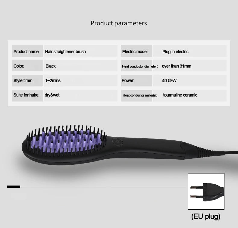 Hair Straightener Brush Ceramic Fast Straightening Heating Hot Comb Women's Smoothing Brush Styling Tool Curling Iron