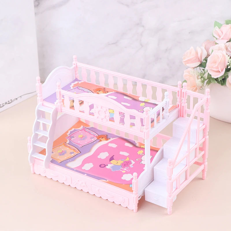 Doll Children Play House For Barbie Doll Accessories Simulation European Furniture Princess Double Bed With Stairs Toys