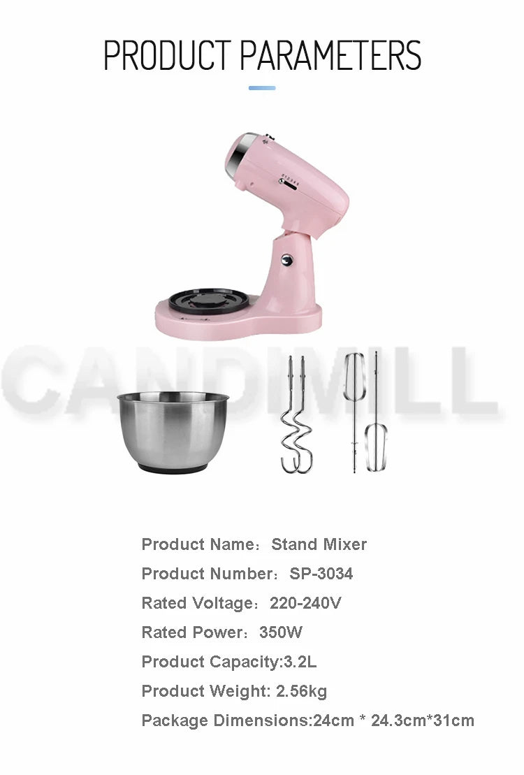 CANDIMILL 350W 3.2L Stand Mixer Household Multifunctional Food Mixer Cream Egg Whisk Cake Dough Kneader Bread Maker