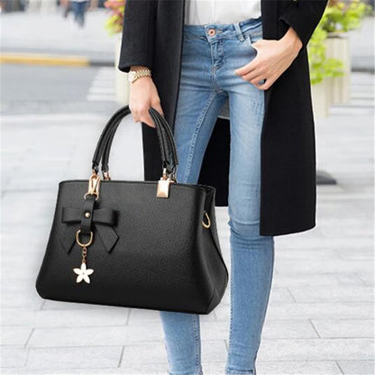 Yogodlns Elegant Women Messenger Bags with flower pendant Office Ladies Totes Pure Handbag for female Crossbody Shoulder Bags