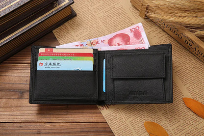 Genuine Leather Mens Wallet Premium Product Real Cowhide Wallets For Man Short Black Walet Portefeuille Homme Short Purses