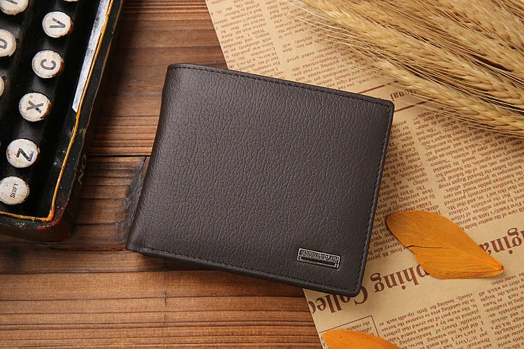 Genuine Leather Mens Wallet Premium Product Real Cowhide Wallets For Man Short Black Walet Portefeuille Homme Short Purses