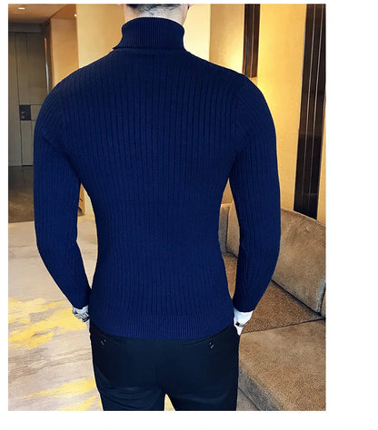 2023 Korean Slim Solid Color Turtleneck Sweater Mens Winter Long Sleeve Warm Knit Sweater Classic Solid Casual Bottoming Shirt