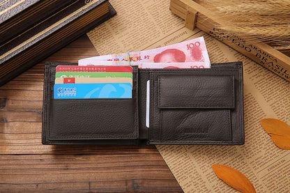 Genuine Leather Mens Wallet Premium Product Real Cowhide Wallets For Man Short Black Walet Portefeuille Homme Short Purses