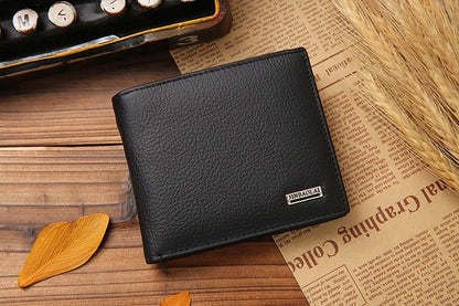 Genuine Leather Mens Wallet Premium Product Real Cowhide Wallets For Man Short Black Walet Portefeuille Homme Short Purses