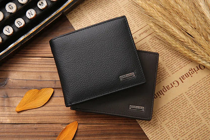 Genuine Leather Mens Wallet Premium Product Real Cowhide Wallets For Man Short Black Walet Portefeuille Homme Short Purses