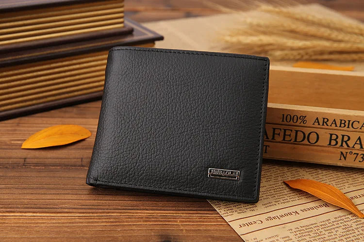 Genuine Leather Mens Wallet Premium Product Real Cowhide Wallets For Man Short Black Walet Portefeuille Homme Short Purses