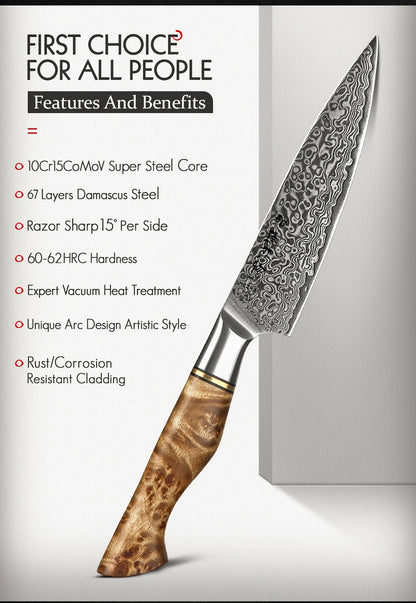 HEZHEN 5 inch Utility Knife Real 67 Layer Damascus Super Steel Super Cook Knife Pretty Peeling Knife Super Sharp Kitchen Knife