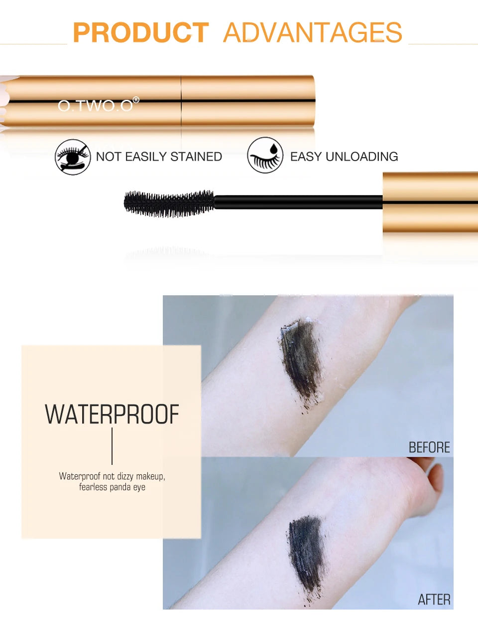 O.TWO.O 3D Mascara Lengthening Black Lash Eyelash Extension Eye Lashes Brush Beauty Makeup Long-wearing Gold Color Mascara