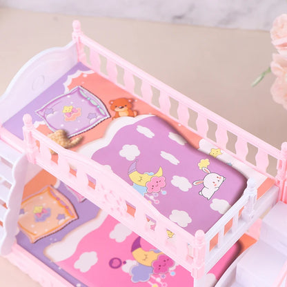 Doll Children Play House For Barbie Doll Accessories Simulation European Furniture Princess Double Bed With Stairs Toys