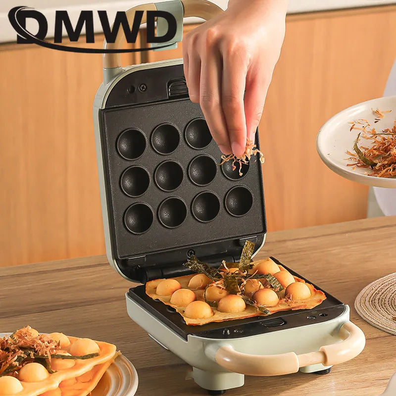 DMWD Multi-Function Breakfast Maker Electric Sandwich Machine  Waffle Donuts  Octopus Balls Taiyaki Light Food Machine 5 Plates