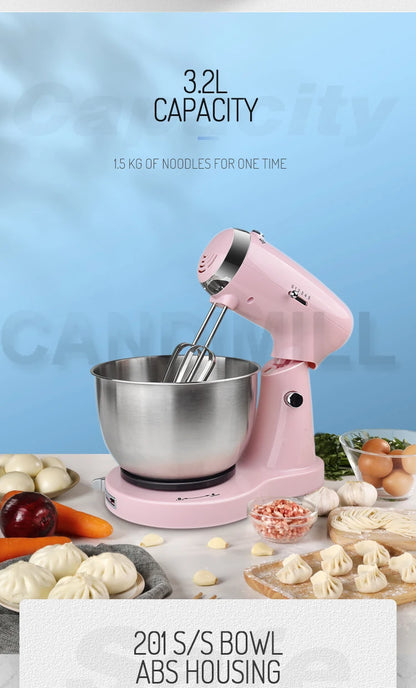 CANDIMILL 350W 3.2L Stand Mixer Household Multifunctional Food Mixer Cream Egg Whisk Cake Dough Kneader Bread Maker