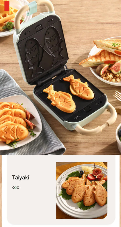 DMWD Multi-Function Breakfast Maker Electric Sandwich Machine  Waffle Donuts  Octopus Balls Taiyaki Light Food Machine 5 Plates