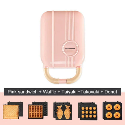 DMWD Multi-Function Breakfast Maker Electric Sandwich Machine  Waffle Donuts  Octopus Balls Taiyaki Light Food Machine 5 Plates