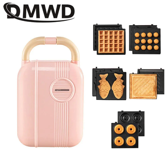 DMWD Multi-Function Breakfast Maker Electric Sandwich Machine  Waffle Donuts  Octopus Balls Taiyaki Light Food Machine 5 Plates