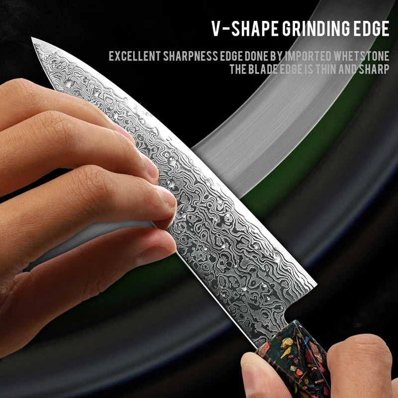 5.5 Inch Utility Knife Japanese Damascus AUS-10 Steel Kitchen Knives Ultra Sharp High Carbon Meat Slicing Cutter Grandsharp