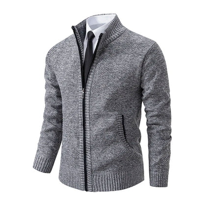 Autumn And Winter New Jersey Men's Casual Sports Coat Solid Color Stand Collar Wweater Grab Fleece Warm Zipper Cardigan