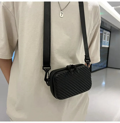 Simple Lightweight Box Bag Unisex Trendy Diagonal Striped Shoulder Bag Soft PU Leather pressed shell Men's Messenger Bag