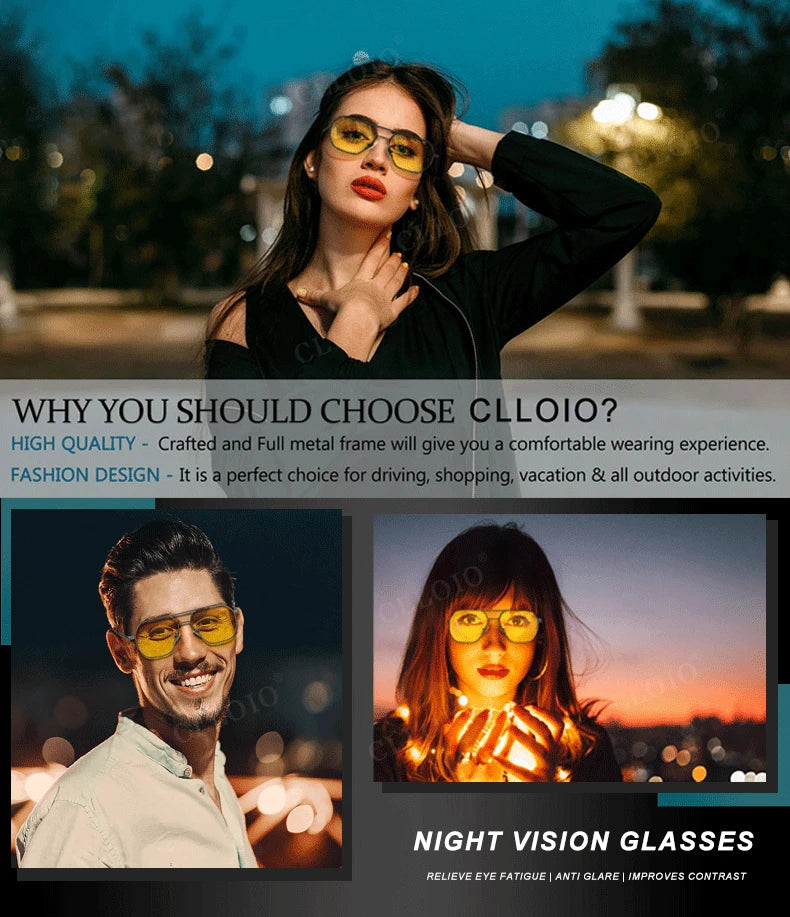 CLLOIO Anti-glare Day Night Vision Glasses Men Women Polarized Driving Sun Glasses Square Aluminum Photochromic Sunglasses UV400