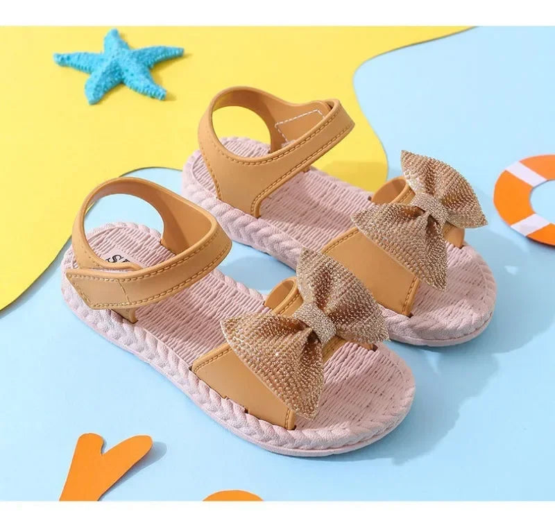 Girls Sandals 2024 Summer Princess Children Sandals Bow Tie Girl Shoes Fashion Casual Non Slip Kids Beach Shoes