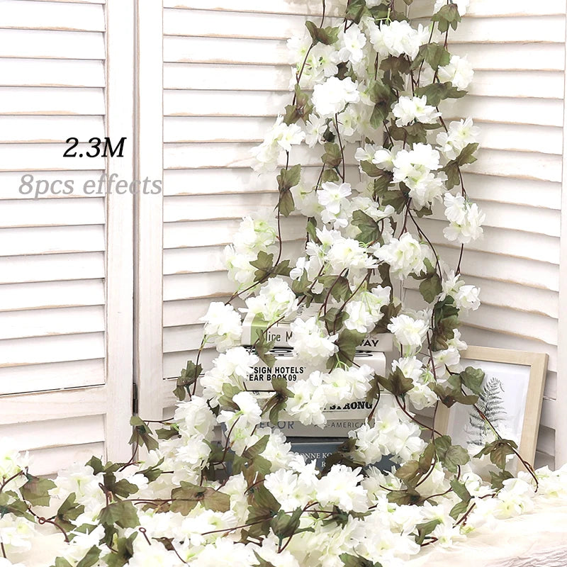 180CM Artificial Sakura Flowers Vine Wedding Garden Rose Arch Home Party Decoration Christmas Bridal Fake Silk Scrapbook Plants