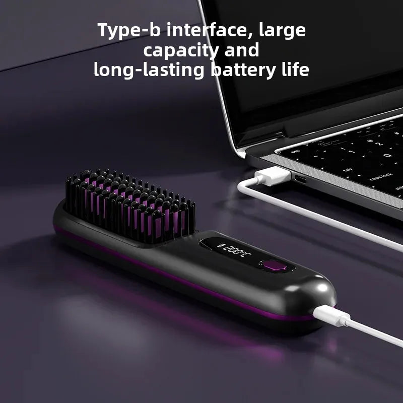 2024 New Cross-Border Liquid Crystal USB Charging Ceramic Heating Electric Comb Portable Negative Ion Straight Hair Comb