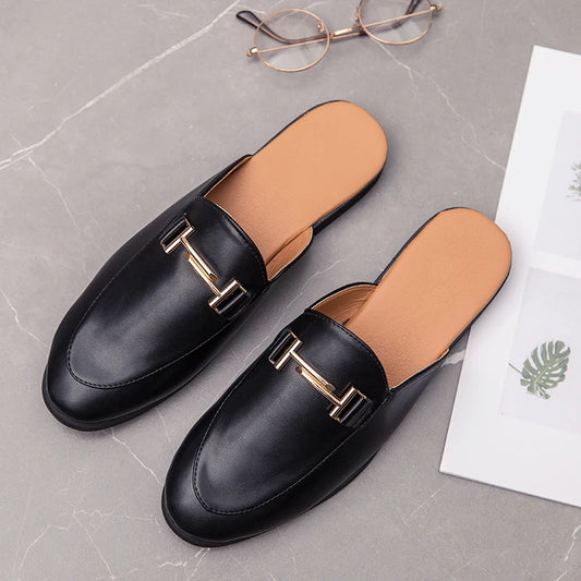 Loafers Men Casual Shoes Men Flat Muller Shoes Brogue Fashion Club Comfort Slippers Summer Gents Shoes Half Drag Retro Social