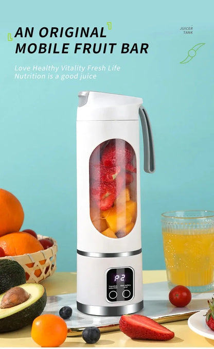 Portable Fruit Juicer 450ml Capacity 8 Blades 3 Gears USB Rechargeable Blender Ice Crusher for Shakes and Smoothies Juicer Cup