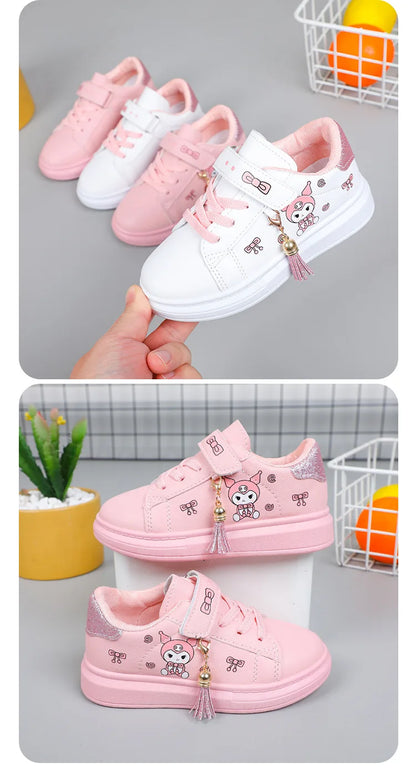 Sanrio Girls's Fashion Sneakers Kid's Anti-skid Casual Shoes Cartoon Anime Kuromi Thick Soles Shoes Children's Board Shoes