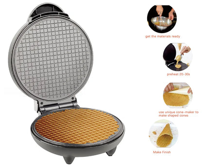 Electric Crispy Egg Roll Maker Omelet Sandwich Iron Crepe Baking Pan Waffle Pancake Oven DIY Ice Cream Cone Machine EU Plug