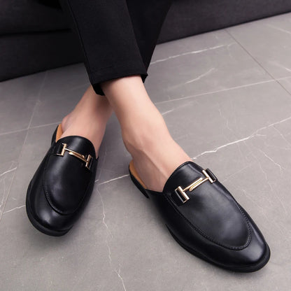 Loafers Men Casual Shoes Men Flat Muller Shoes Brogue Fashion Club Comfort Slippers Summer Gents Shoes Half Drag Retro Social