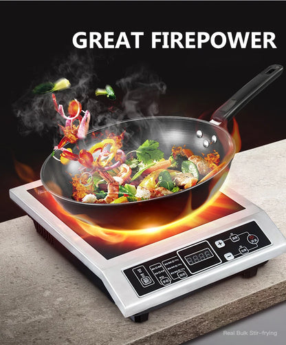 3500W Stainless Steel Induction Cooker Firepower Adjustable Stir-Fry Stew Furnace Commercial Canteen Cooktop 50KG Load-bearing