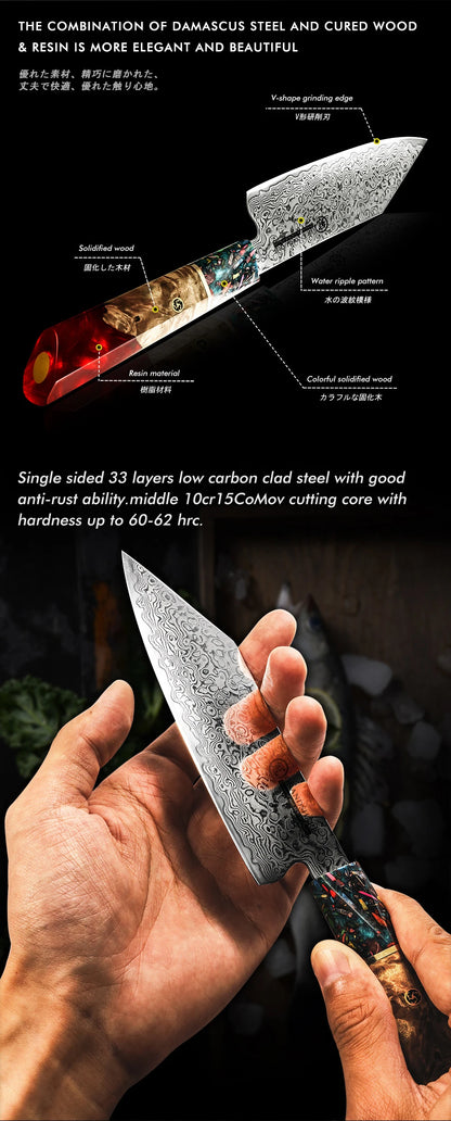 Chef Knife Japanese Damascus 10CR15COM Stainless Steel Fish Meat Vegetables Kitchen Cooking Tool Professional Butcher Knives Red