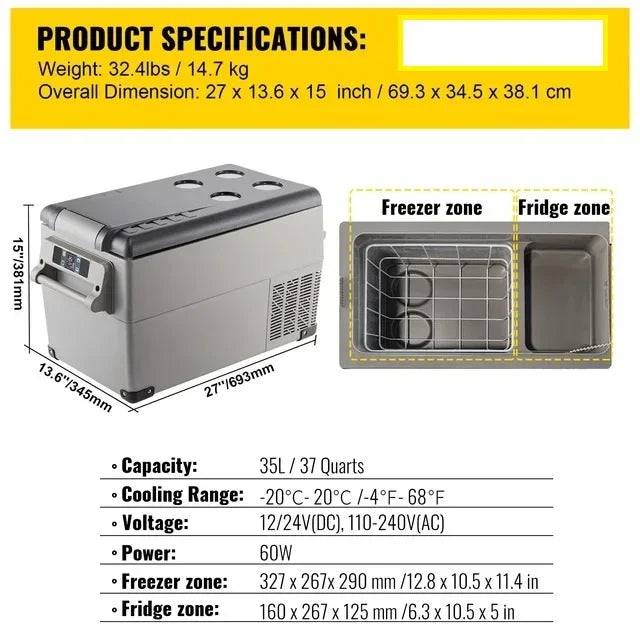 20L/22L/35L/45L/55L Car Refrigerator Mini Fridge Freezer Portable Compressor Cooler 12/24V DC 110-240V Ice Box for Camping