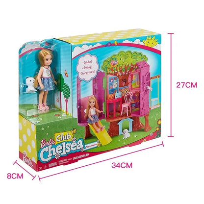 100% Original Mini Barbie Chelsea Doll Tree House with Accessories Kids Dolls Girls Barbies Children Toys Doll House for Girls