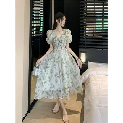 2024 Summer New Women's Student White Pile Up Skirt Umbrella Skirt High Waist Medium Length A- Line Skirt Long Dress