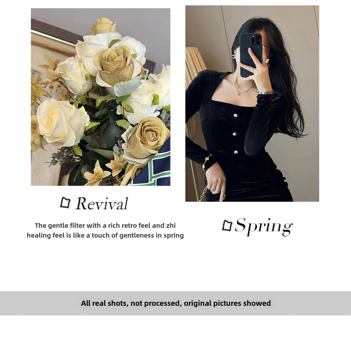 Elegant French Haban Style Fish Tail Skirt Spring Autumn Soft High Class Square Collar Long Sleeve Black Velvet Long Dress