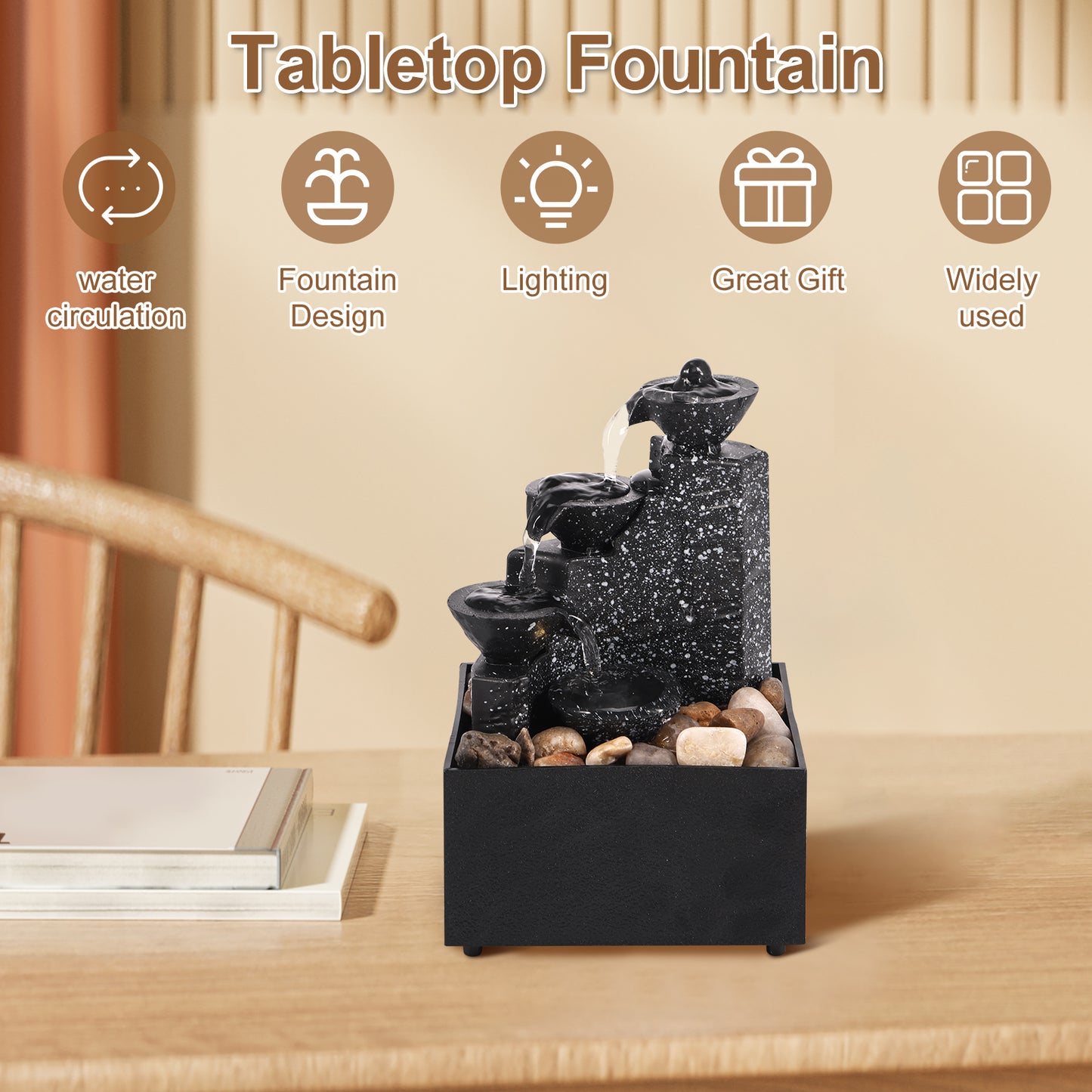 Tabletop Waterfall Home Decor Relaxation Meditation Desktop Fountain with Soft Lights Flowing Water Ornaments Mother's Day Gifts