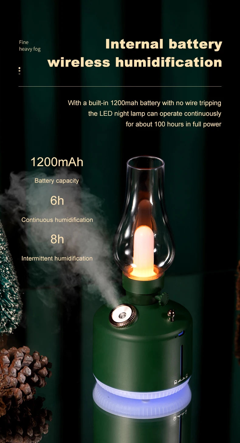 New Candlelight Retro Lamp Air Humidifier Wireless Aroma Diffuser Rechargeable Essential Oil 7 Color Lights Cool Mist for Home