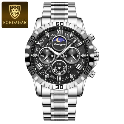 POEDAGAR Luxury Watch for Man Quartz Sports Men Watch Waterproof Luminous Stainless Steel Chronograph Men's Watches Clock Reloj