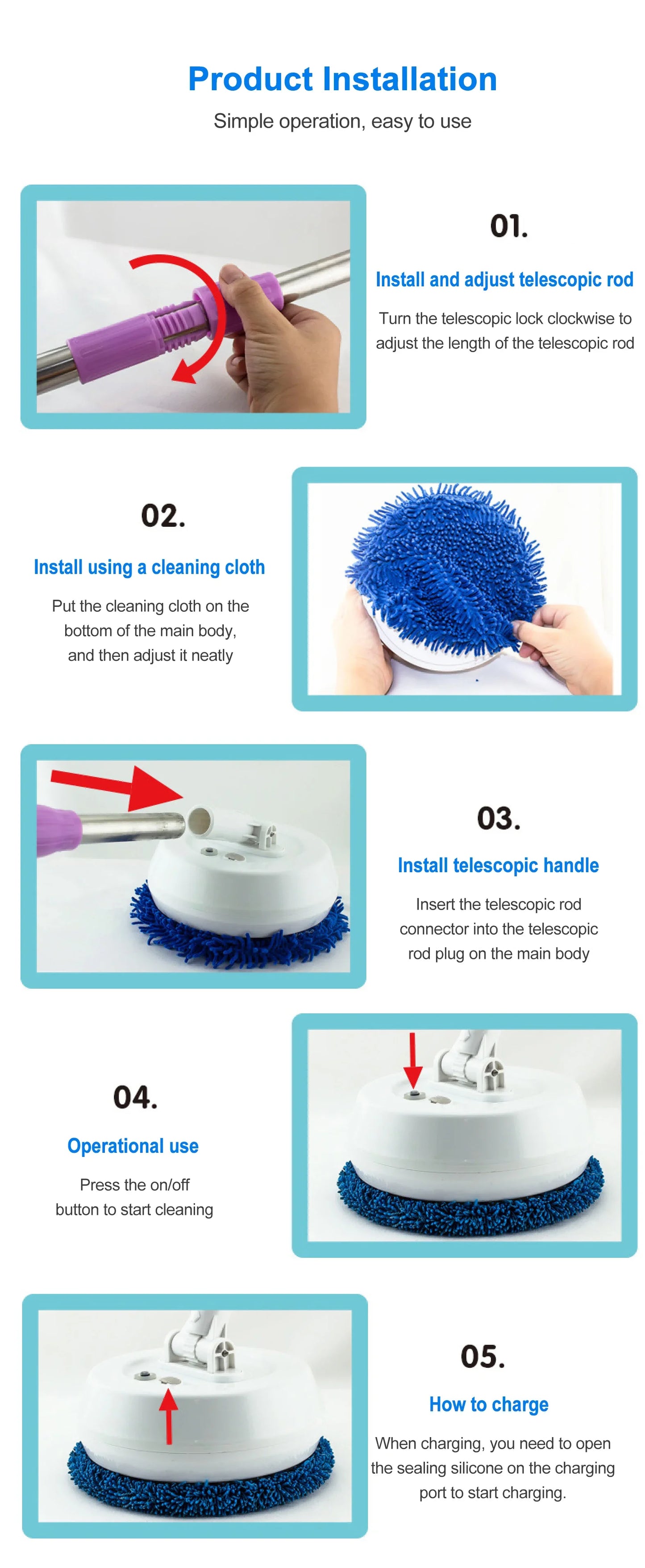 Wireless Electric Spin Mop Cleaner Automatic 2 in 1 Wet & Dry Home Cleaner Car Glass Ceiling Door Windows floor scrubber machine