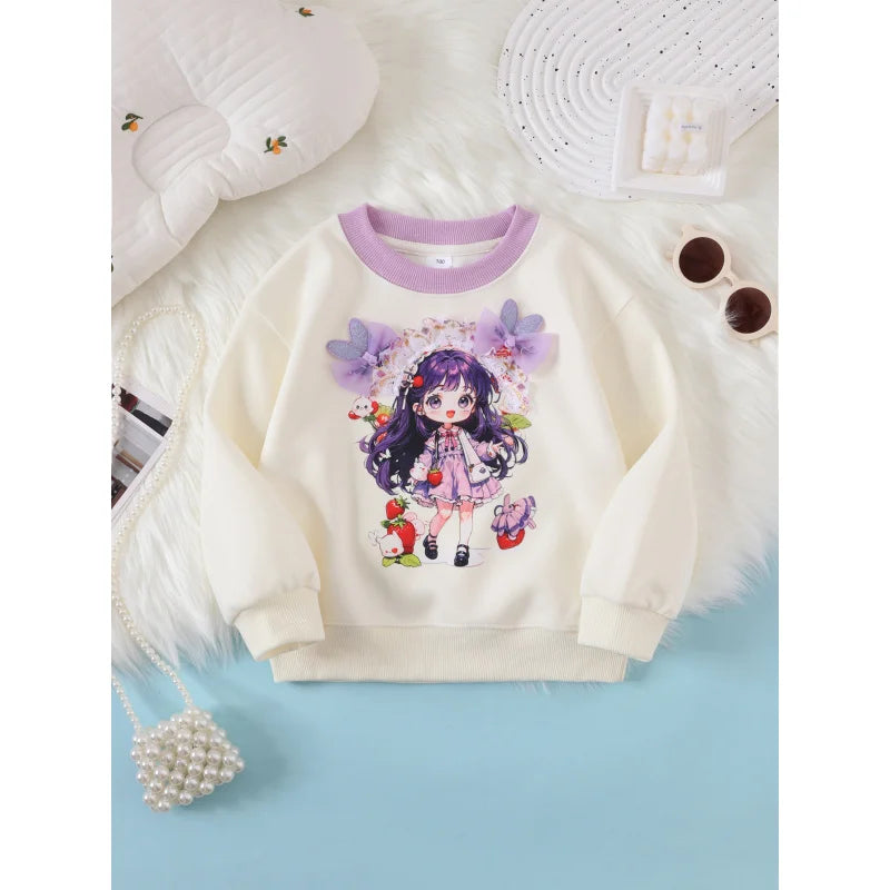 2024Girls' New Spring, Autumn and Winter Mermaid Little Girl Three-Dimensional Pattern Pullover Comfortable Bottoming Shirt